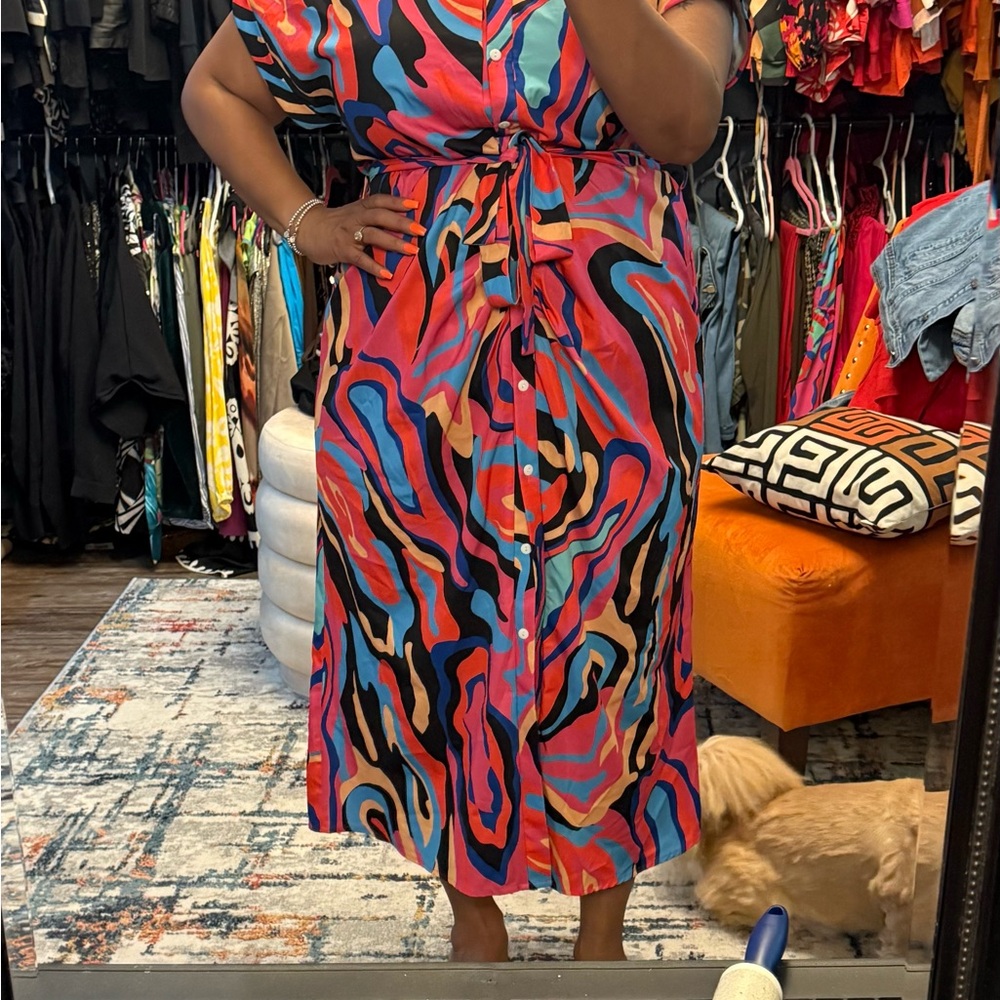 Vibrant Multicolor Button-Down Dress